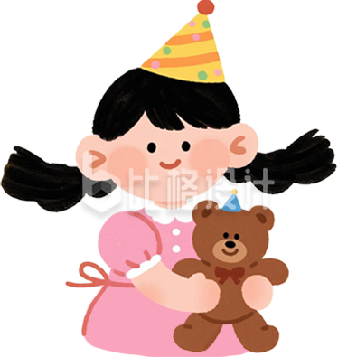 可爱小女孩抱着玩具熊生日手绘 可爱小女孩抱着玩具熊生日手绘
