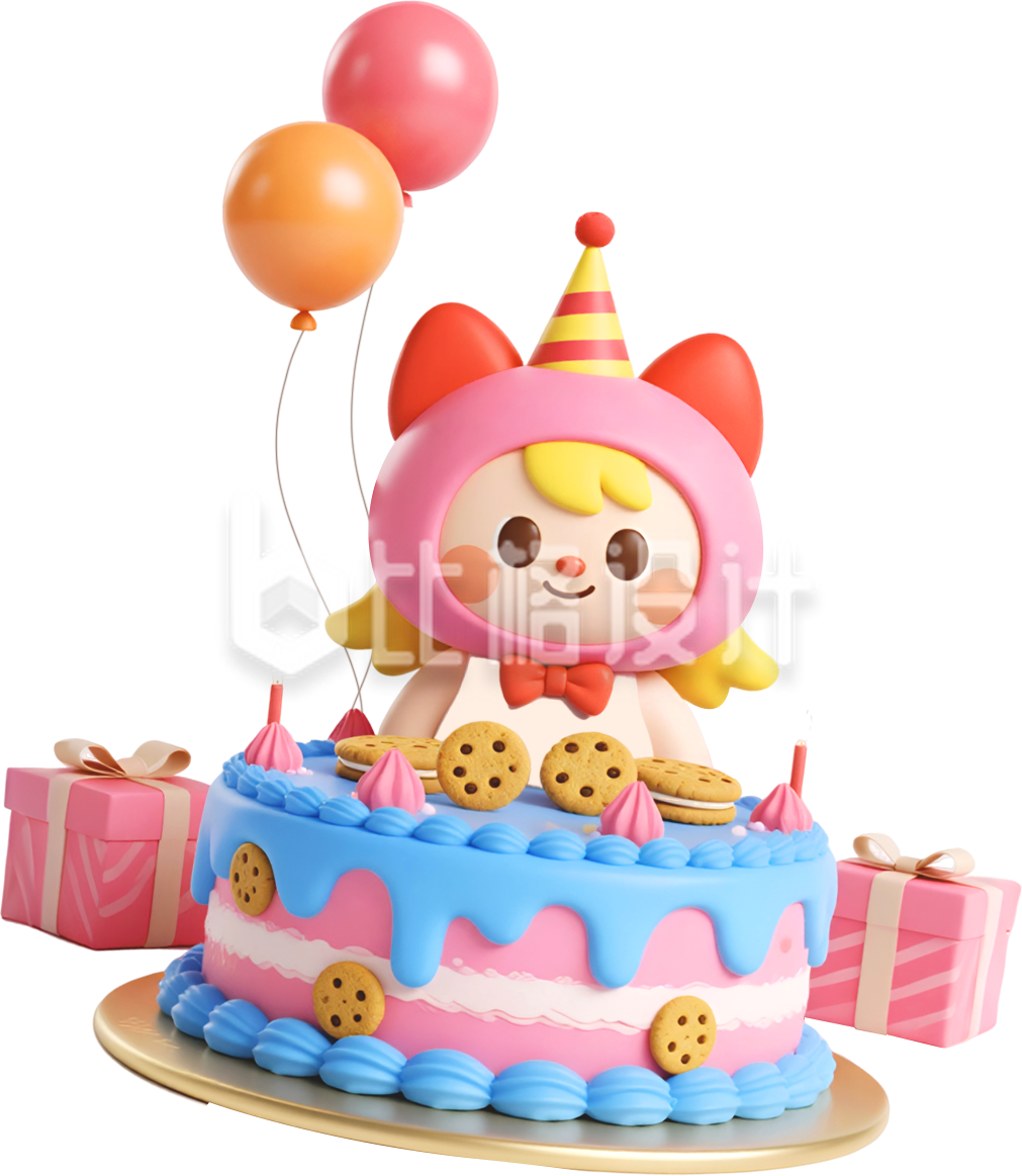 蛋糕3D可爱小女孩过生日宣传