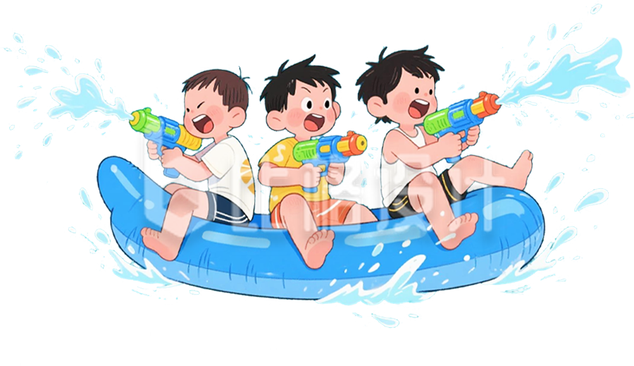 手绘小孩打水仗