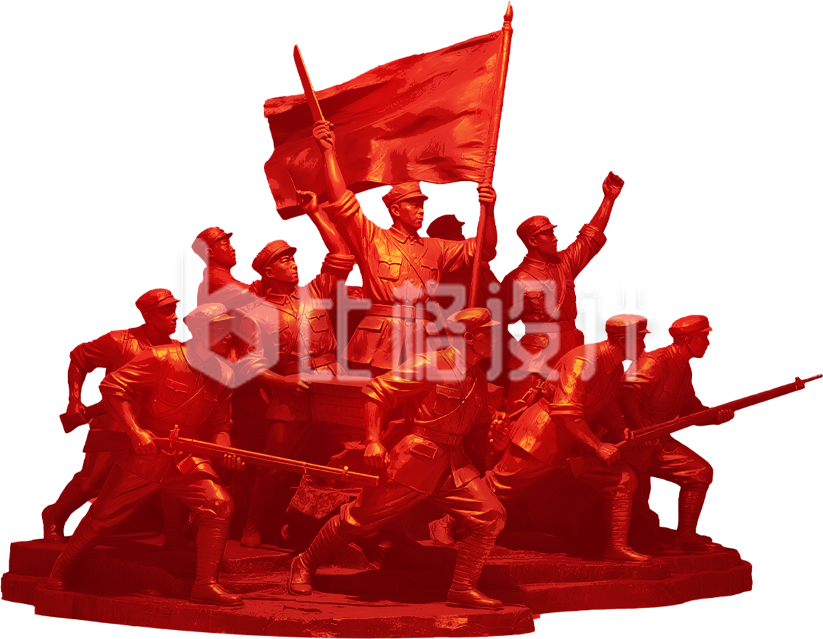 红色一群军人雕像