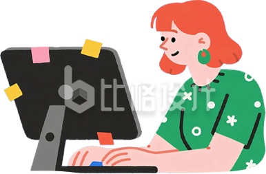 手绘绿衣服办公女孩
