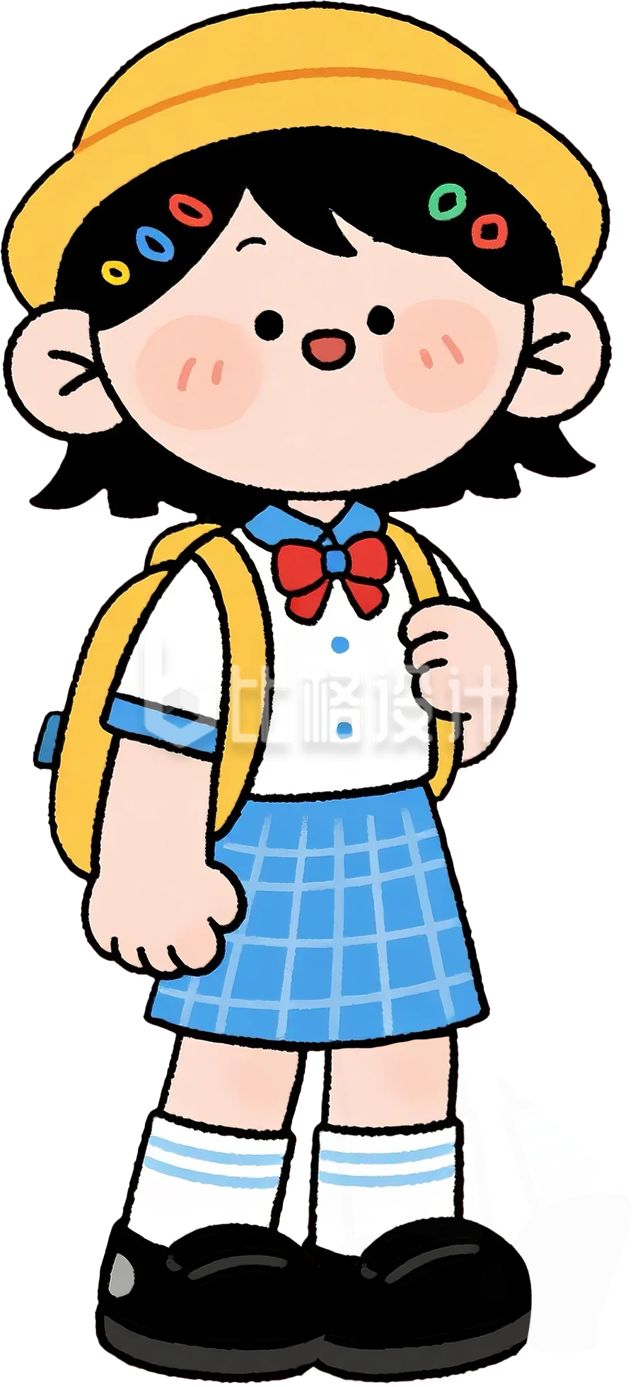手绘穿校服的小女孩