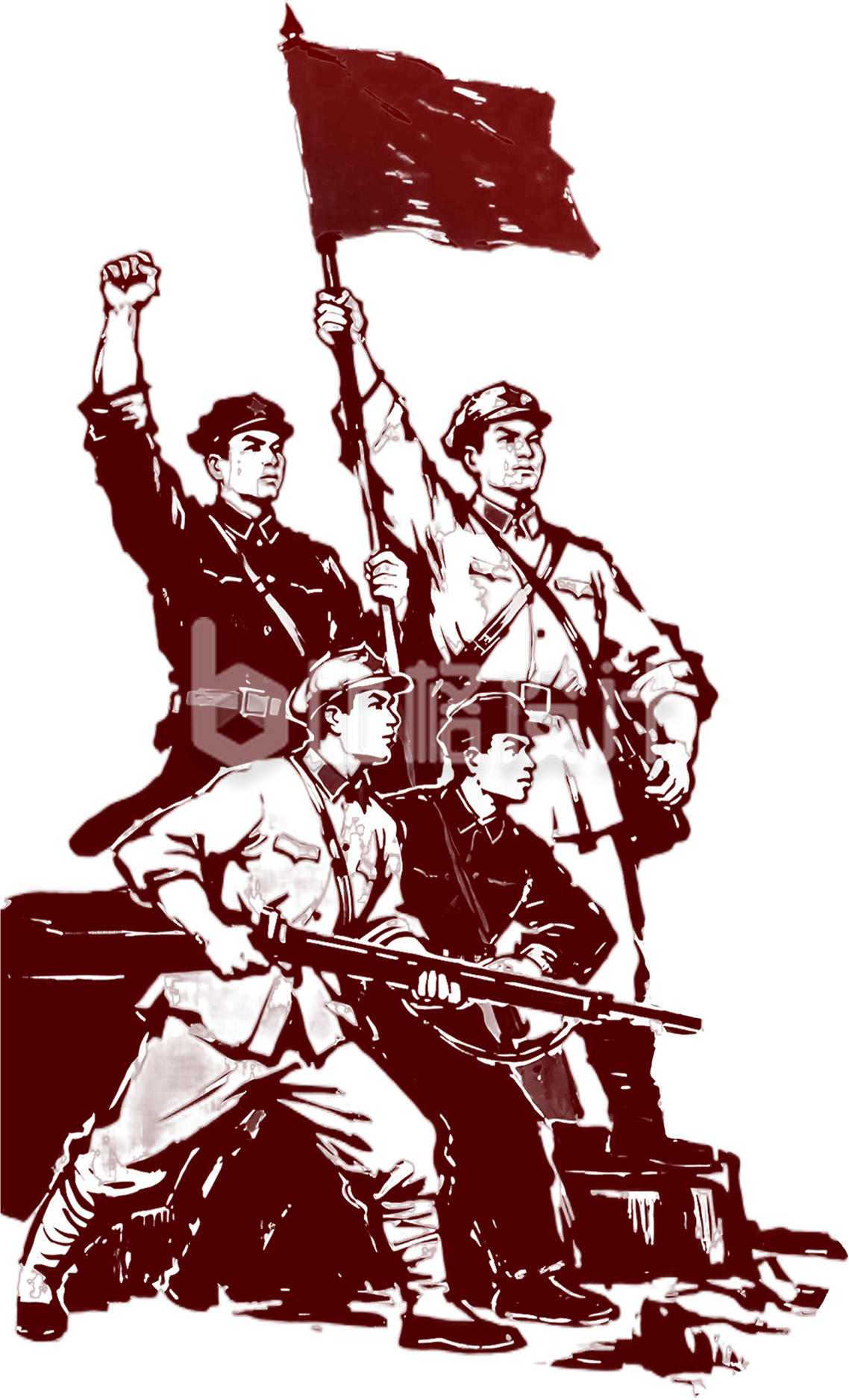 手绘红色军人群像