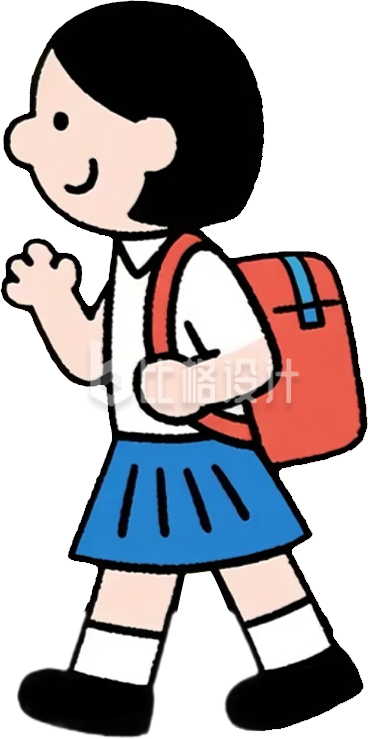手绘短发背书包的女孩
