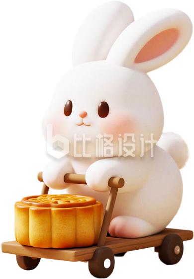 3D可爱兔子推月饼