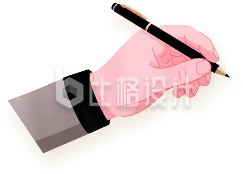 手拿钢笔写字手绘