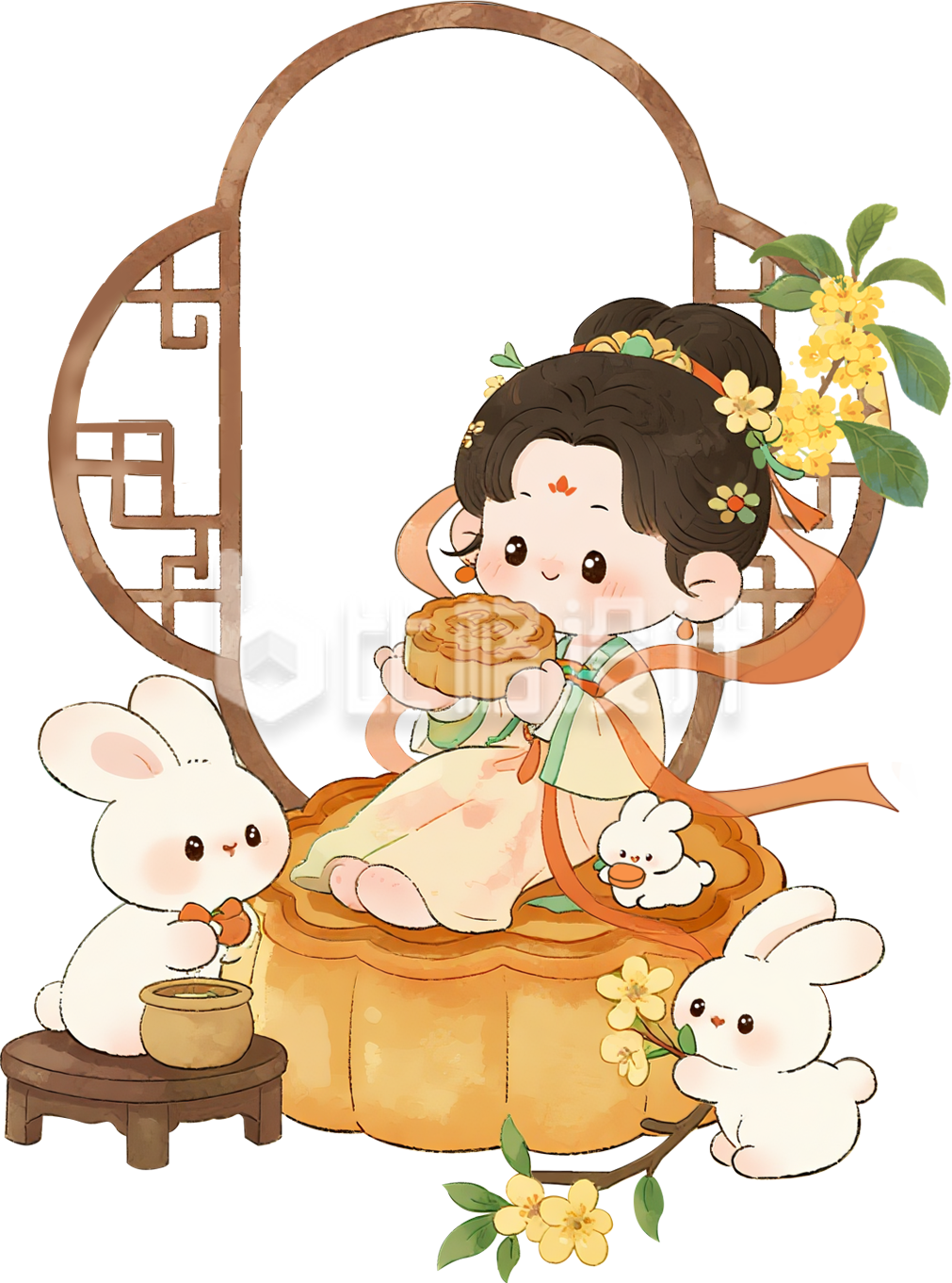 中国风中秋节嫦娥兔子手绘