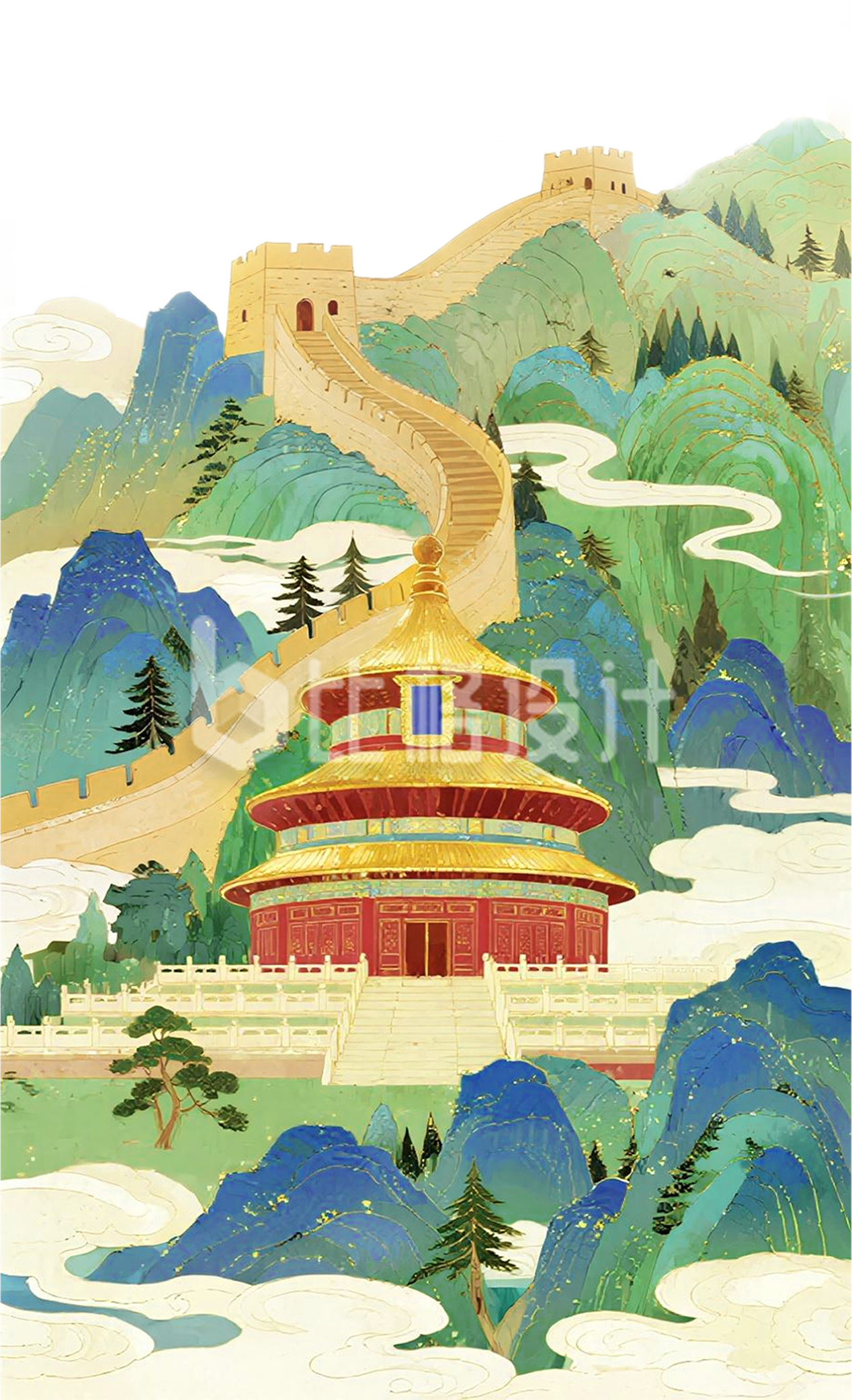 手绘天坛长城