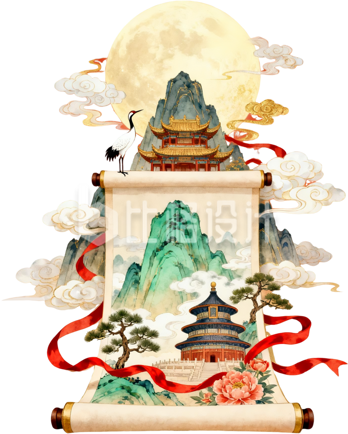 国潮插画双节同庆