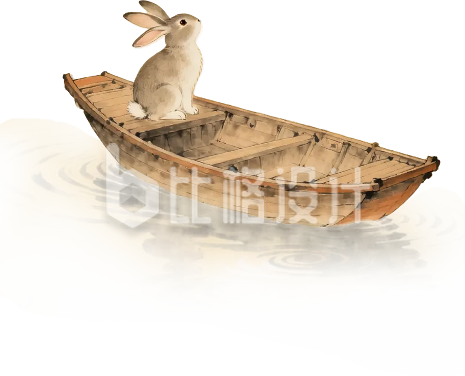古风兔子乘船插画
