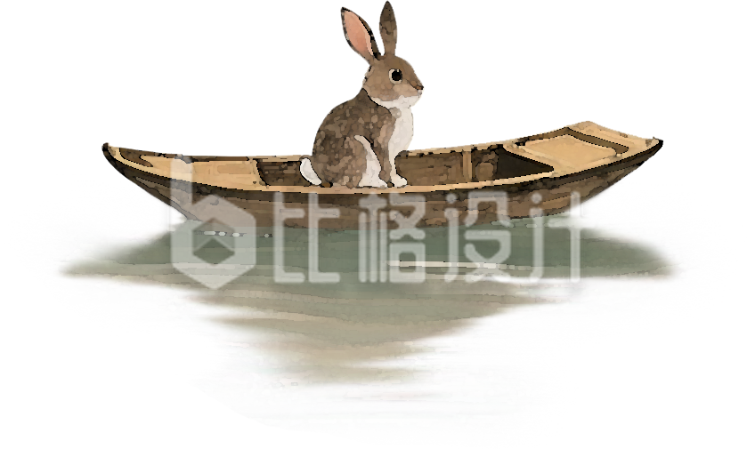 古风兔子乘船插画