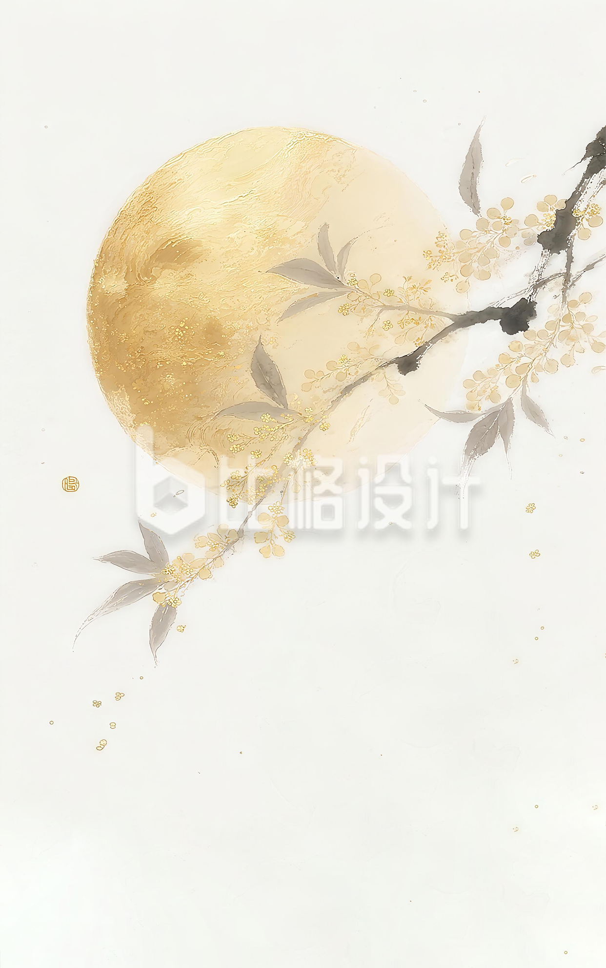 桂花枝月亮插画