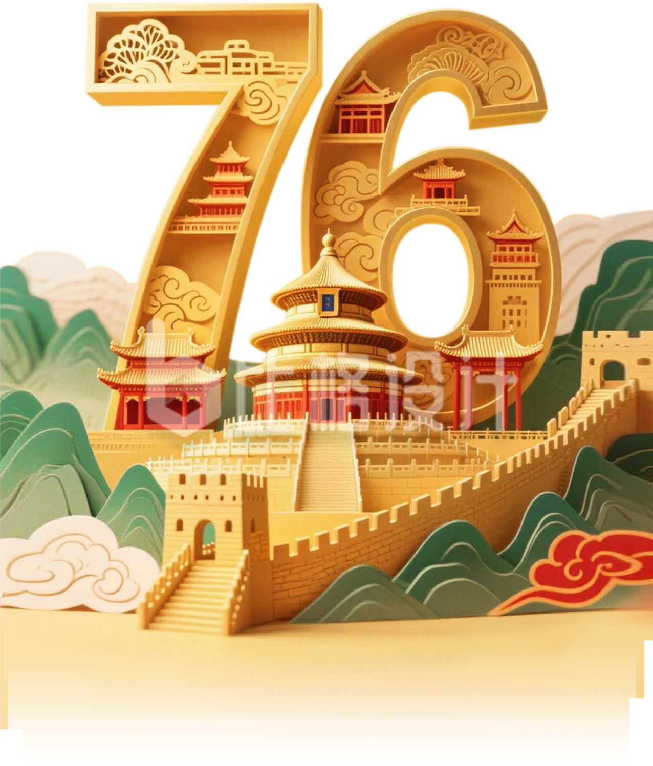 3D国庆创意天坛场景