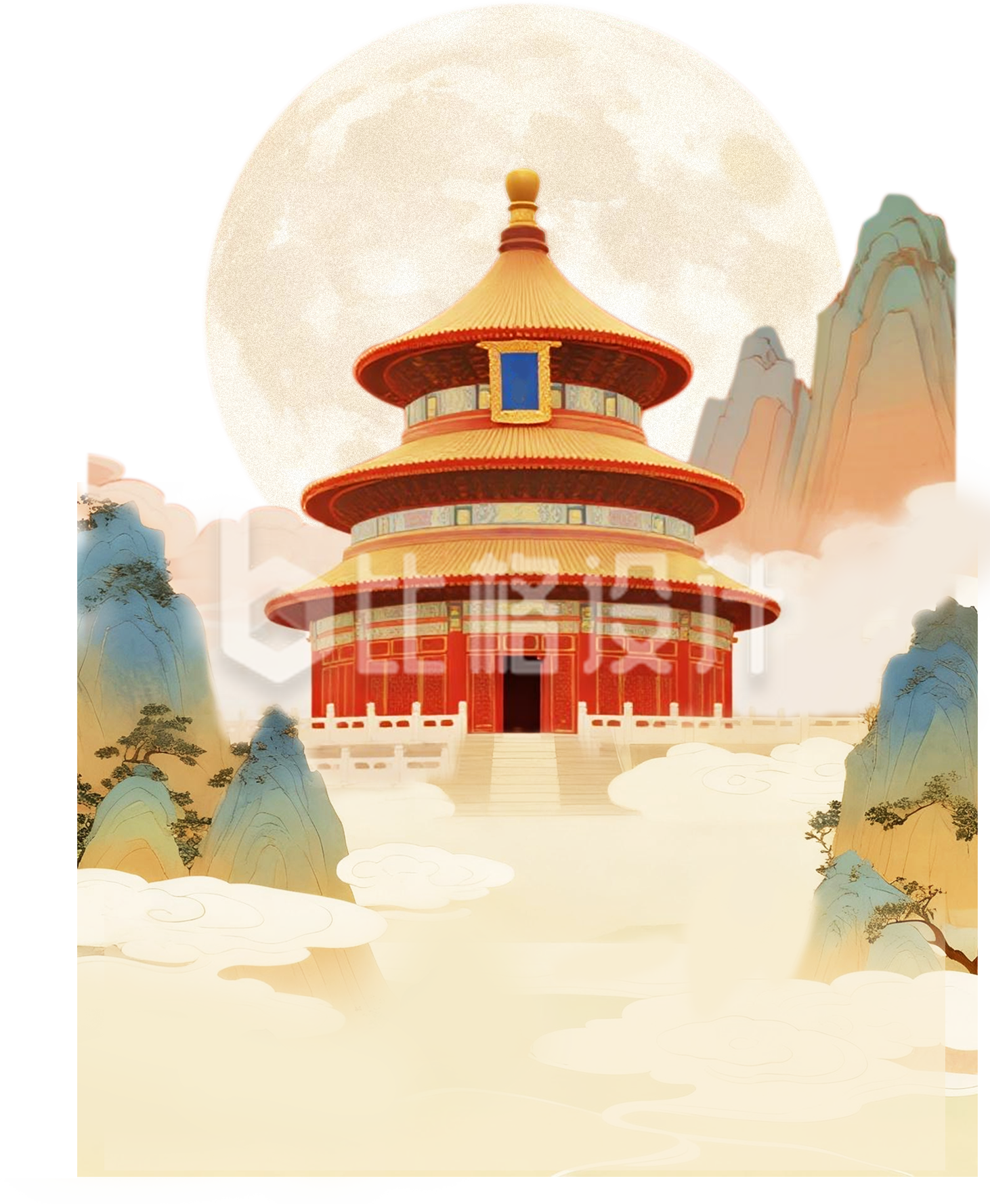 手绘中国风天坛