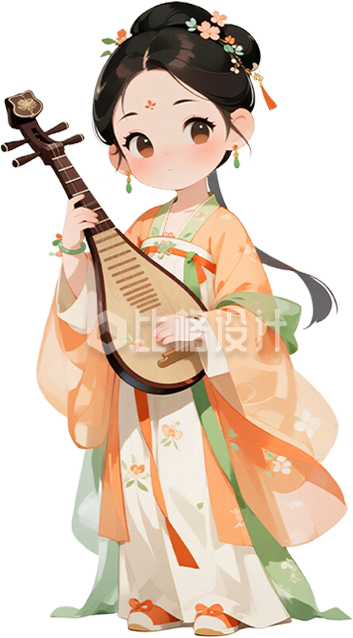 手绘穿汉服女孩弹琵琶