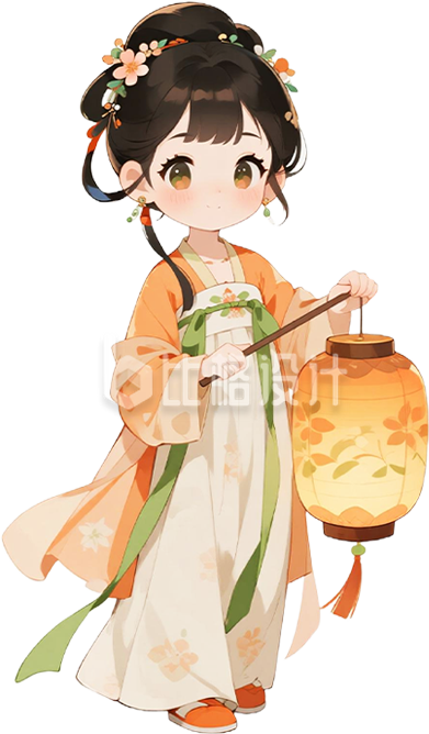 手绘古风女孩手提灯笼
