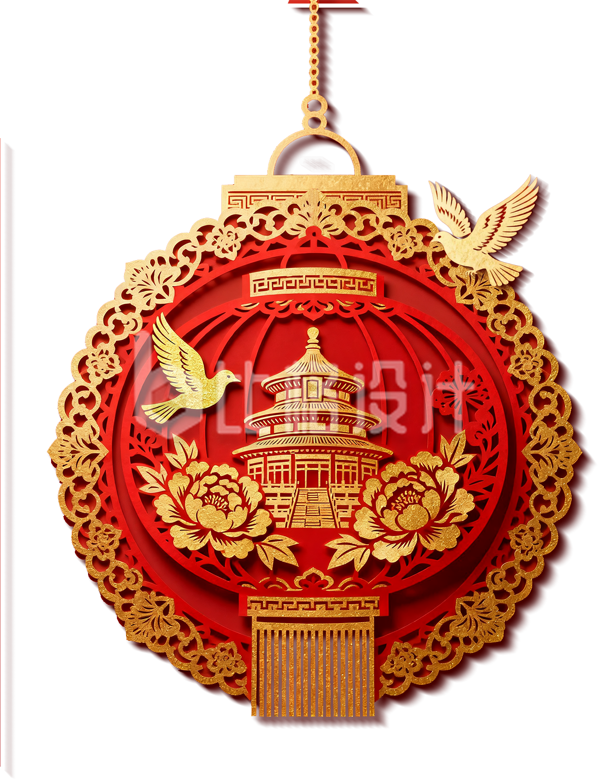天坛灯笼剪纸插画