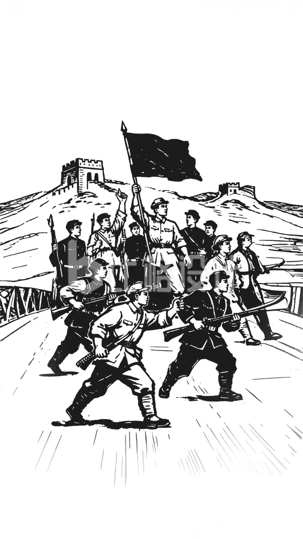 手绘黑白军人群像