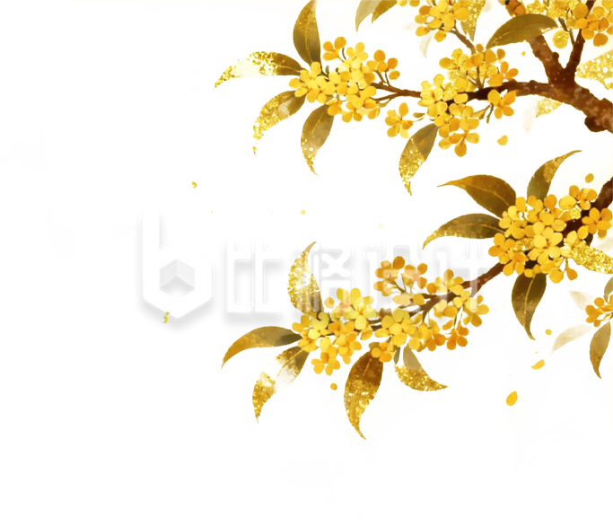 手绘金色桂花树枝