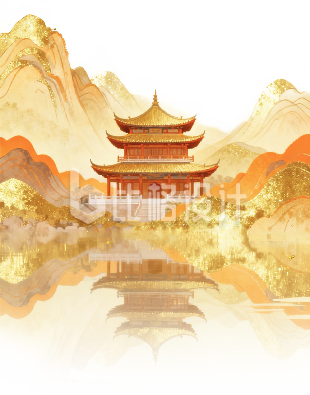金色鎏金山水画
