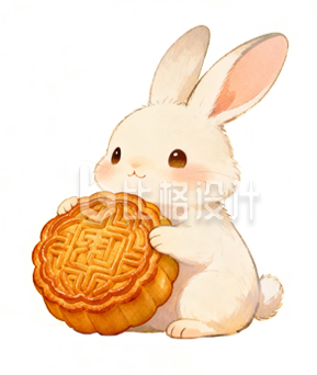 手绘兔子抱着月饼