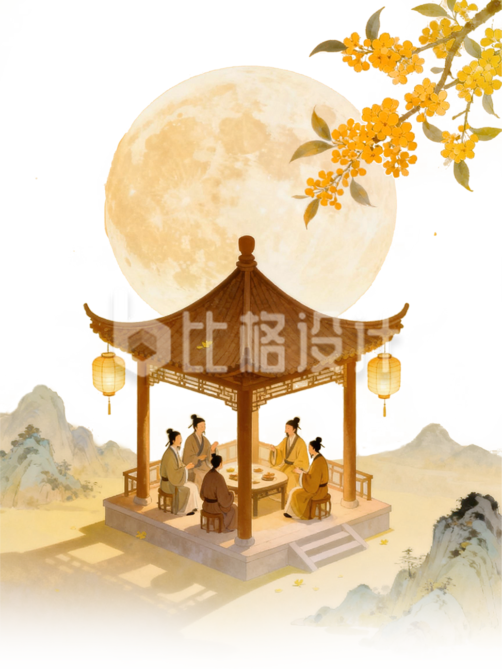 中式亭子中秋赏月