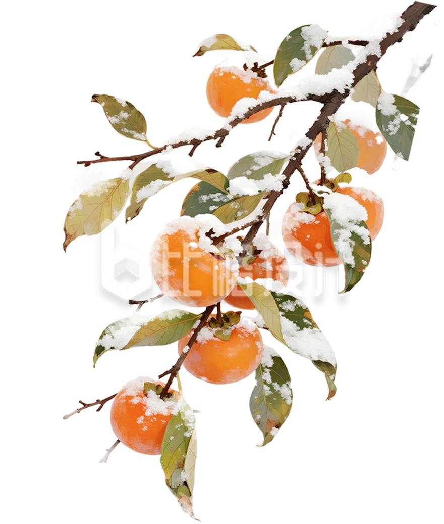 手绘柿子树枝