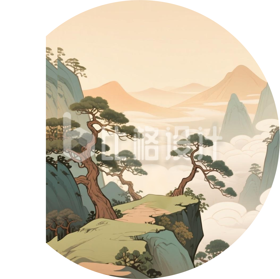 山峰绿植手绘