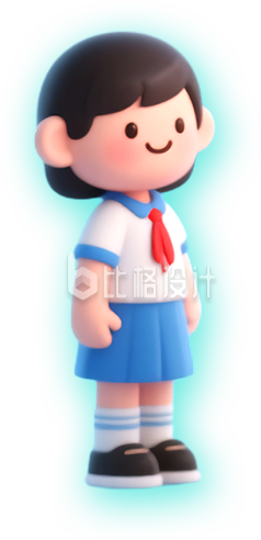 3D卡通小女孩学生