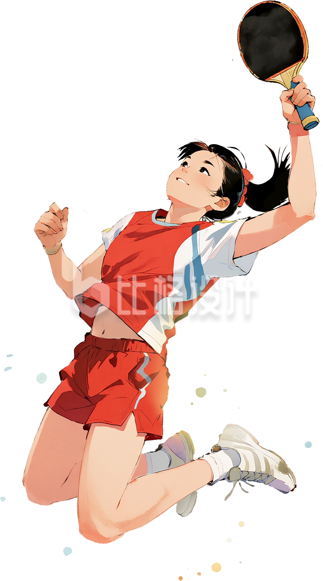 女性乒乓球运动员手绘