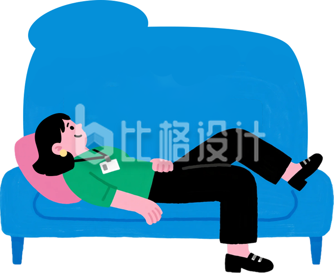 蓝色职场摸鱼休息手绘