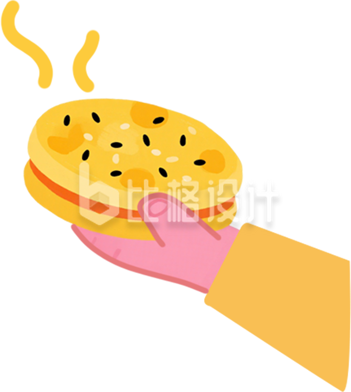 手拿大饼黄色手绘