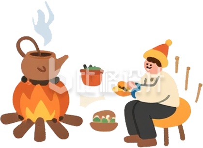 围炉煮茶手绘插画