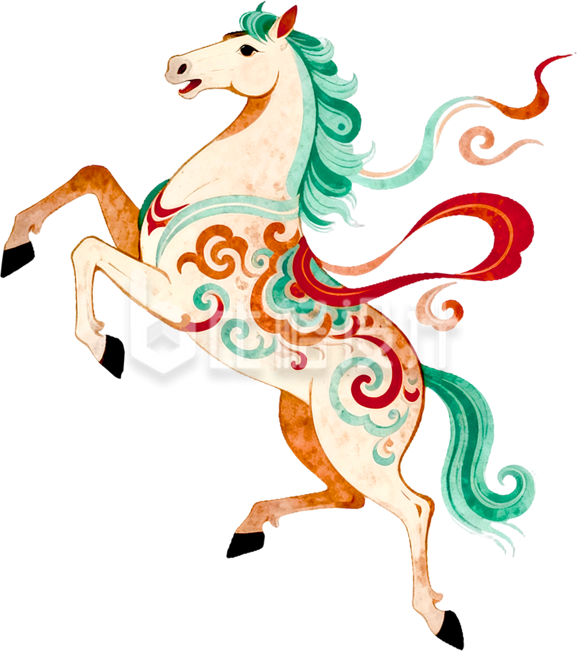 国潮动物马手绘插画