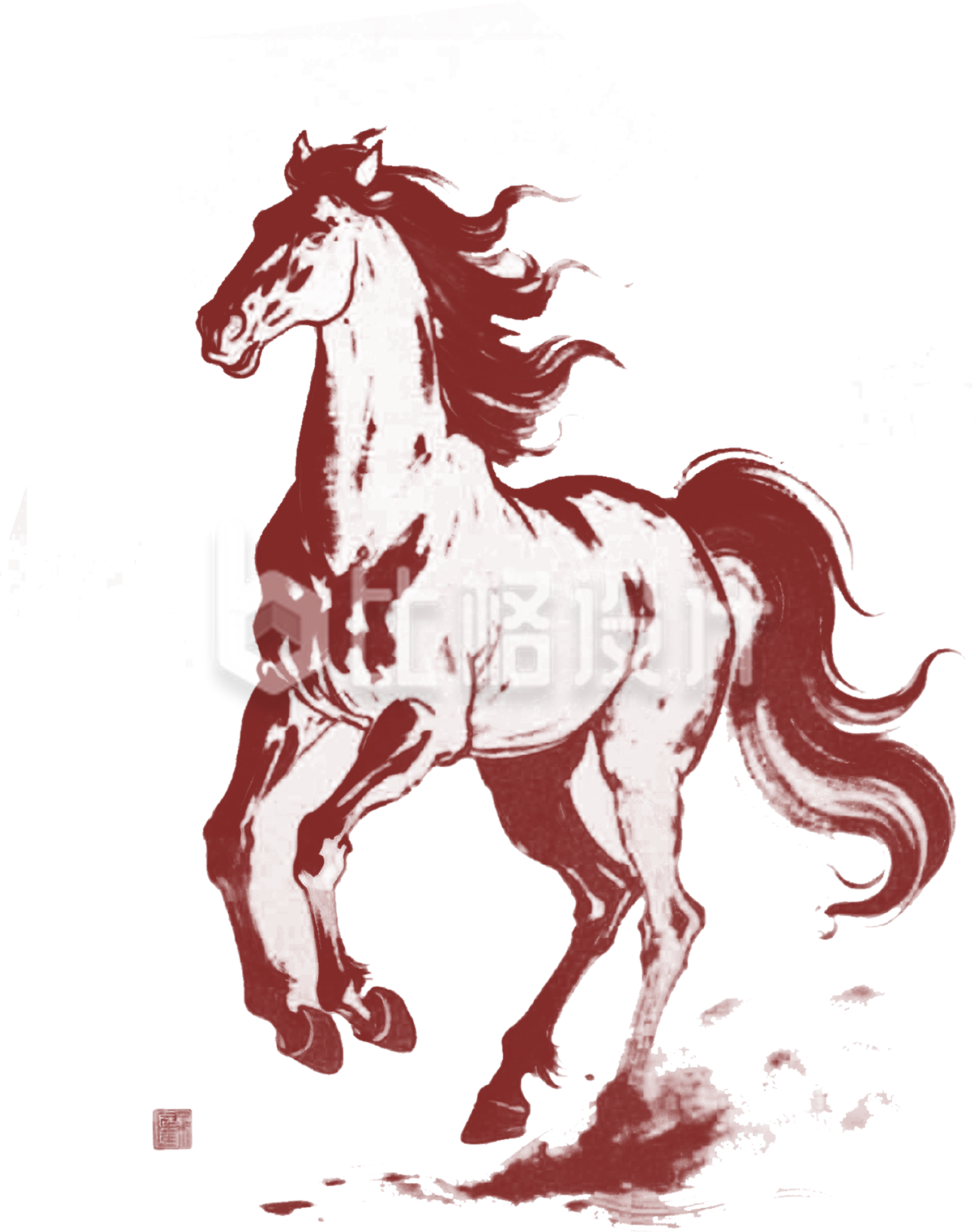 红色水墨手绘马