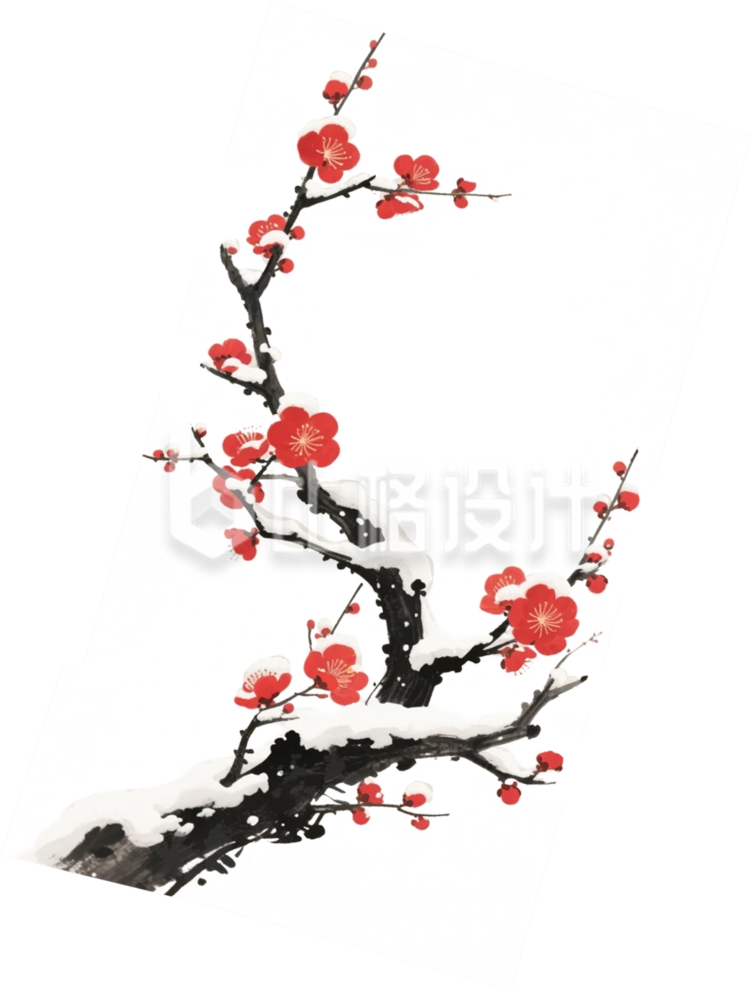 手绘水墨风腊梅树枝