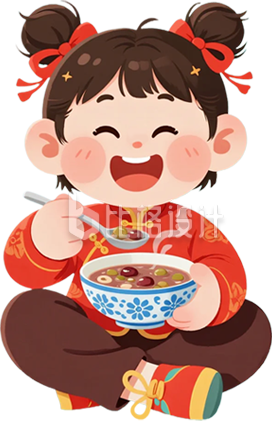 手绘红衣服女孩腊八节