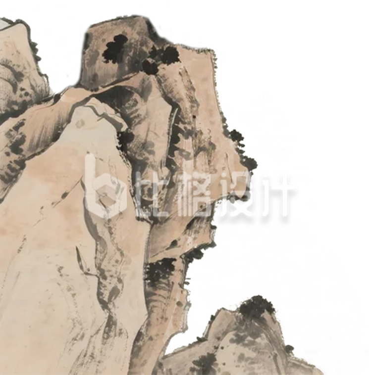 棕色手绘山石插画