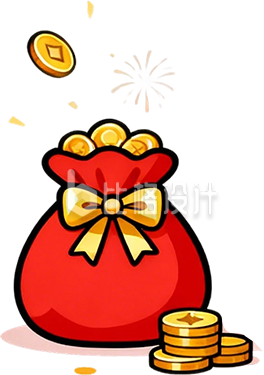 手绘卡通金币福袋