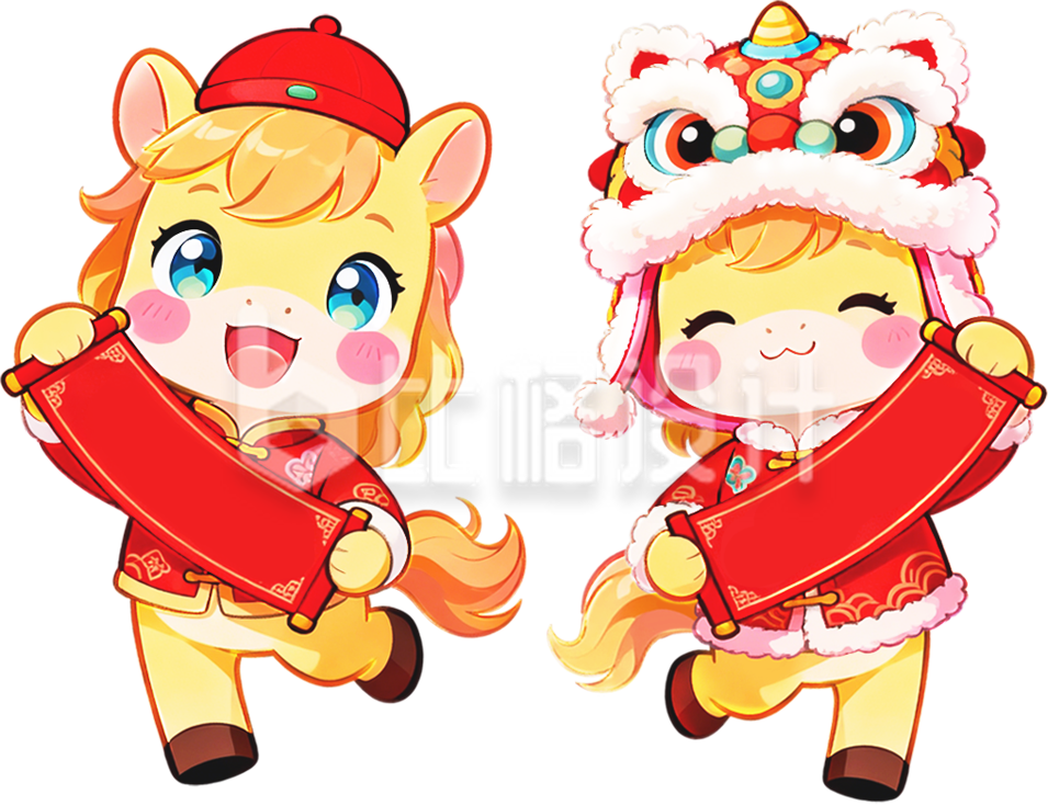 可爱马手绘插画喜庆
