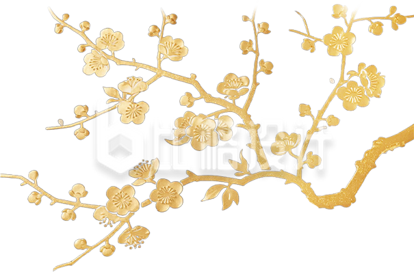 手绘金色梅花树枝