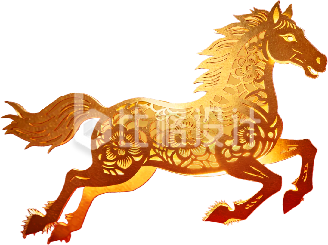 手绘金色马剪纸风