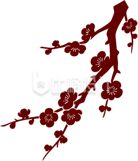 手绘红色梅花剪影树枝