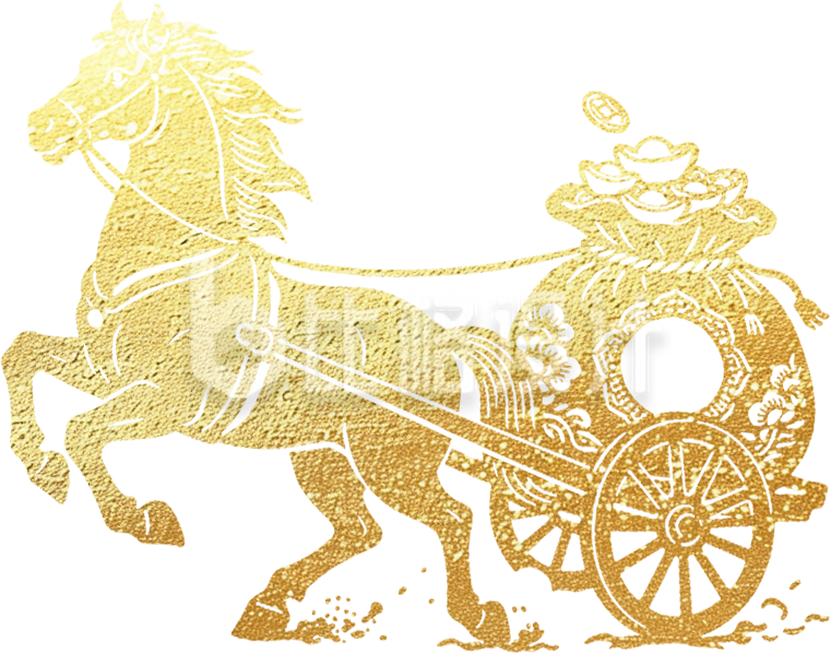 金色剪纸马年质感马拉着钱袋