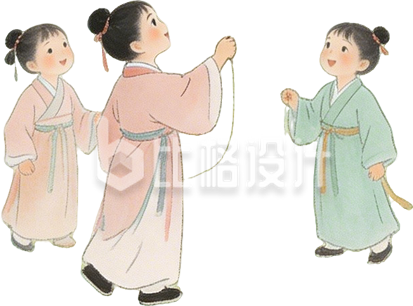 中国风一群小孩放风筝