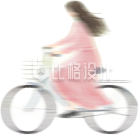 手绘女孩骑车