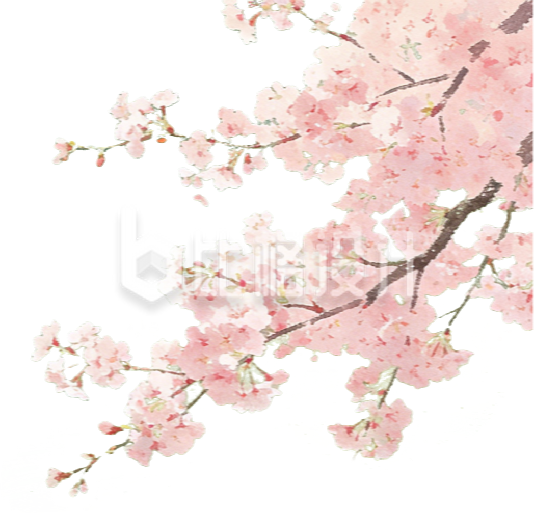 手绘桃花树枝
