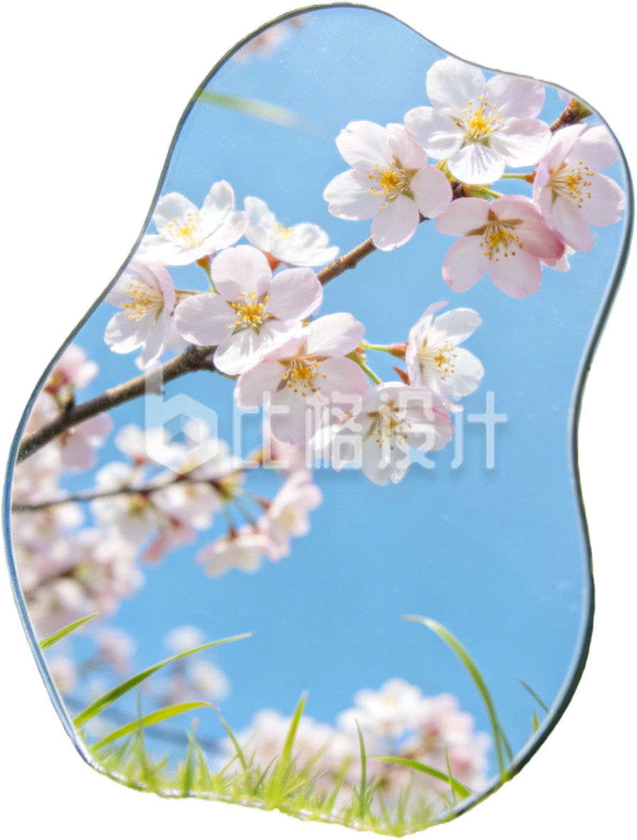 倒映花朵蓝天的镜子