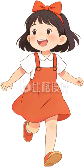 手绘穿红裙子小女孩