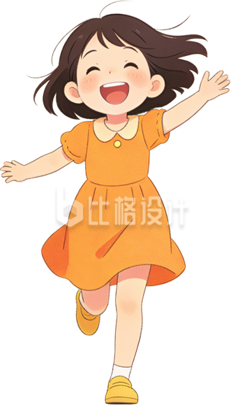 手绘穿黄裙子小女孩